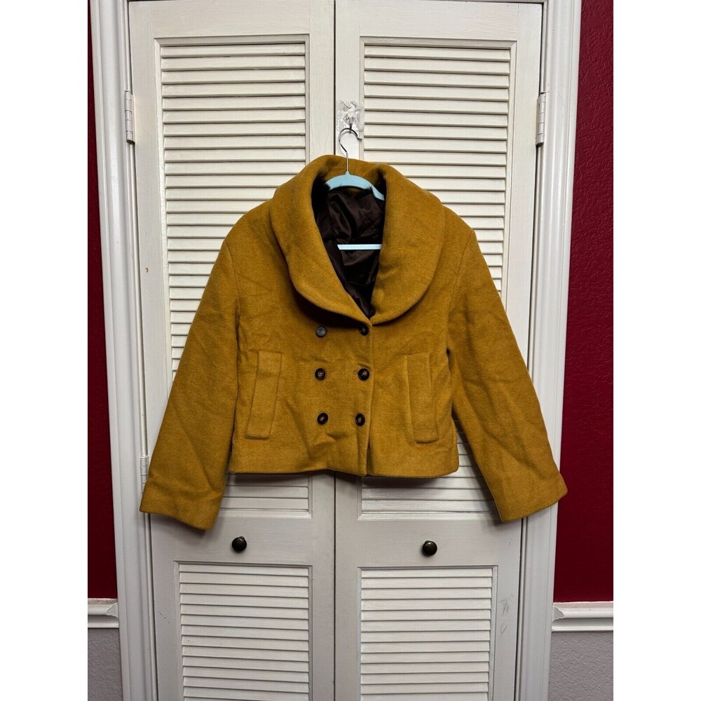 Reformation Scarlet Double Breasted Wool Blend Jacket Removable Faux Fur SZ XS